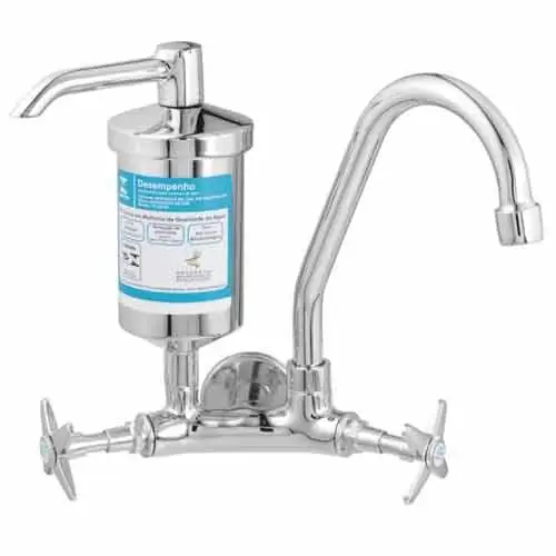MVS e Filtro Metal - Torneira Cozinha Parede Giratória Cano 5/8' c/ Arejador Fixo